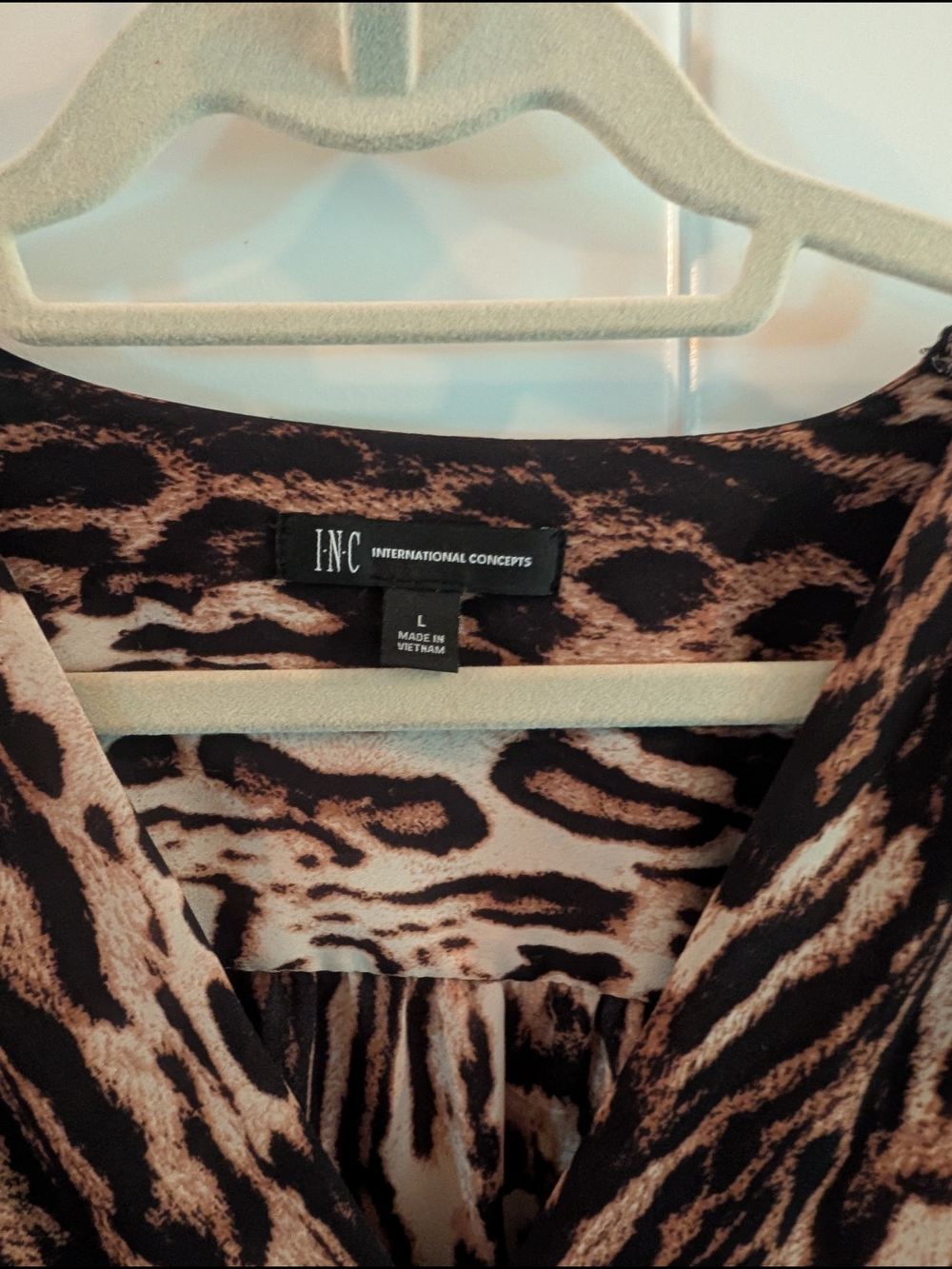 INC International Concepts Brown and Black Leopard Wrap Top - Picture 2 of 4